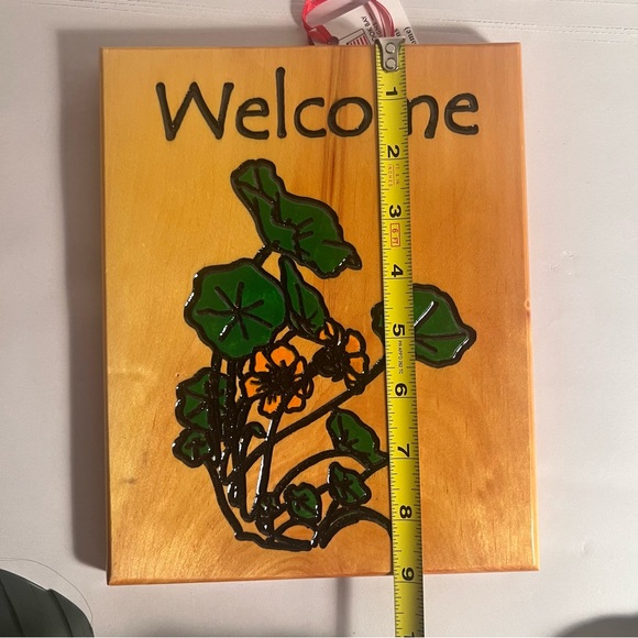 Wooden Handmade Welcome Sign Nasturtiums Painted Flowers - Picture 4 of 8